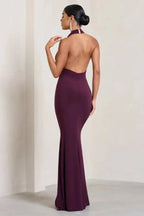 Women’s Backless Purple Mermaid Gown with Cowl Neckline 2