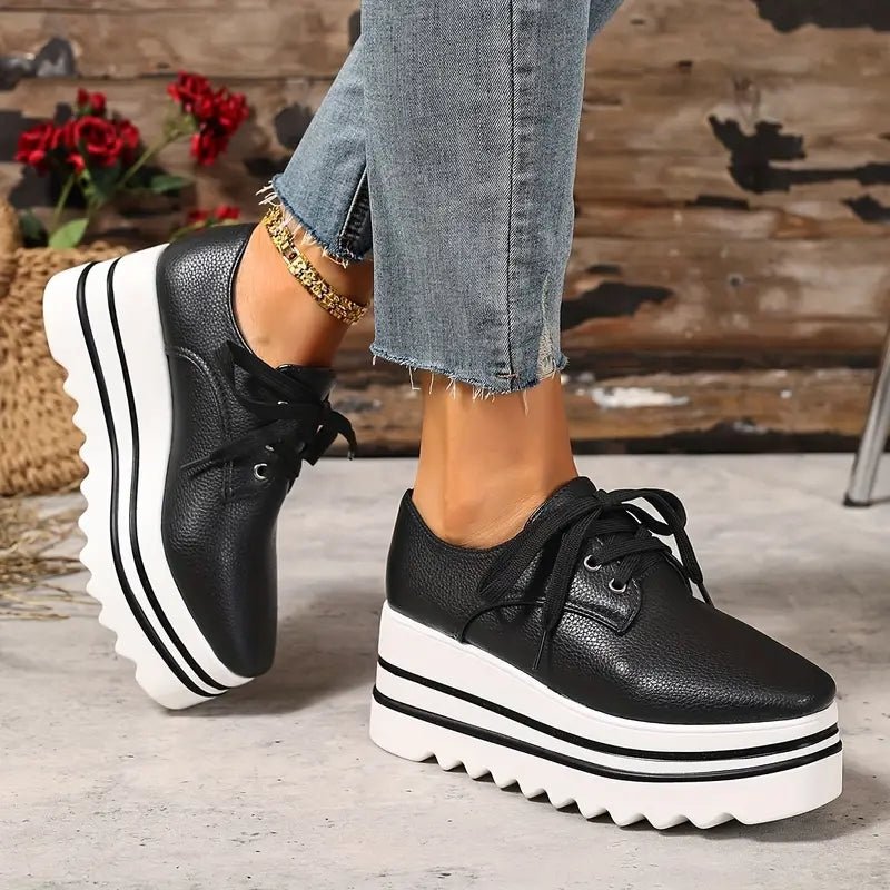 Women’s Beige Platform Lace-Up Wedge Sneakers with Striped Design 2