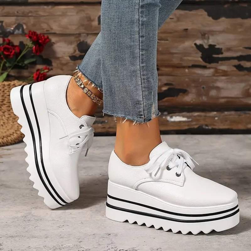 Women’s Beige Platform Lace-Up Wedge Sneakers with Striped Design 3