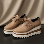 Women’s Beige Platform Lace-Up Wedge Sneakers with Striped Design 5