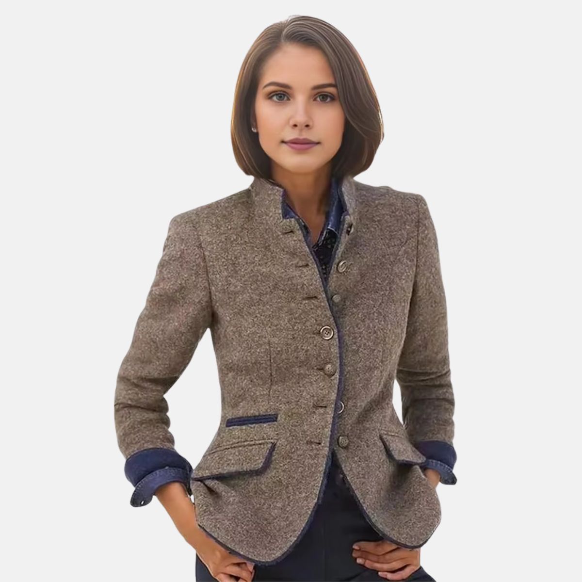 Women’s Black Blazer for Women with Collarless Design and Button Front 0