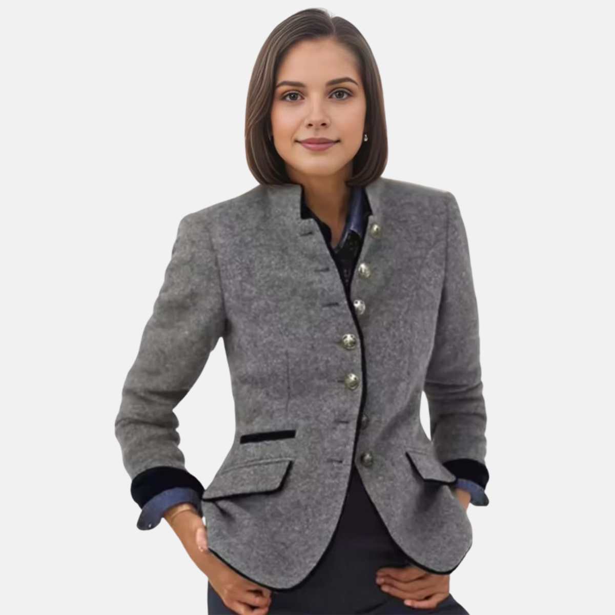 Women’s Black Blazer for Women with Collarless Design and Button Front 1