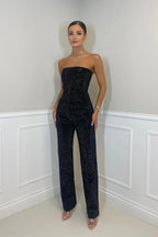 Women’s Black Strapless Wide Leg Jumpsuit with Elegant Design 0