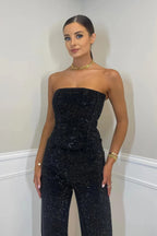 Women’s Black Strapless Wide Leg Jumpsuit with Elegant Design 1
