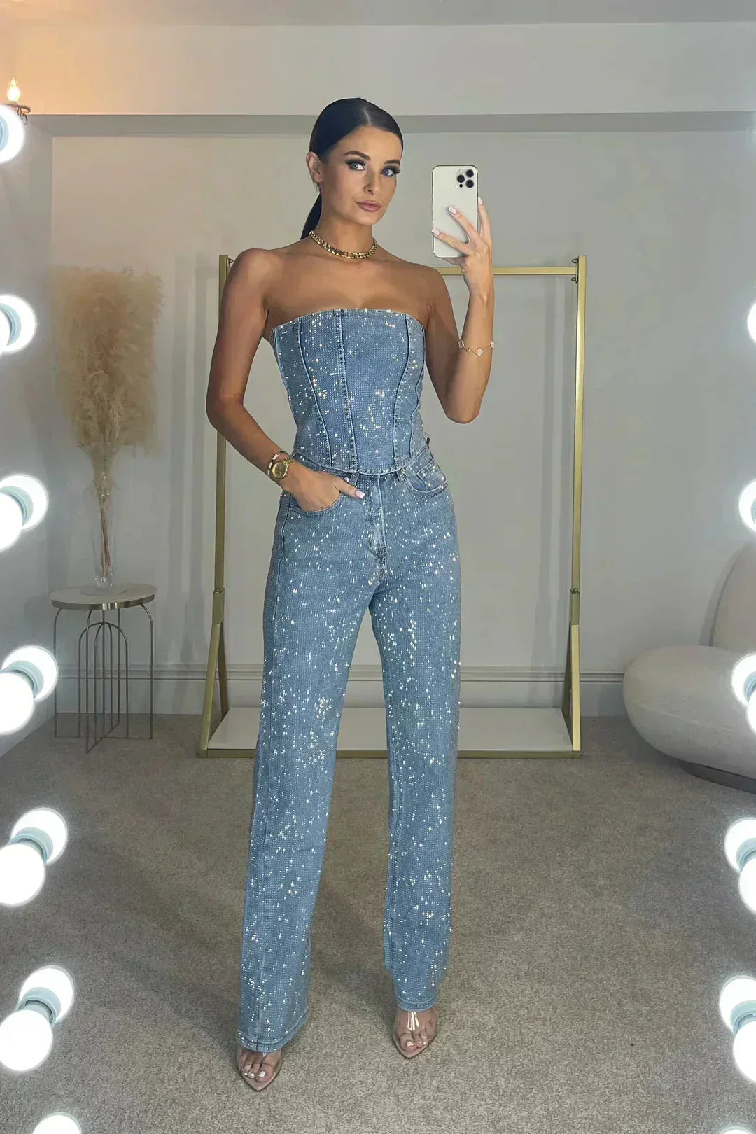 Women’s Black Strapless Wide Leg Jumpsuit with Elegant Design 4