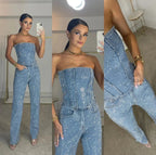 Women’s Black Strapless Wide Leg Jumpsuit with Elegant Design 7