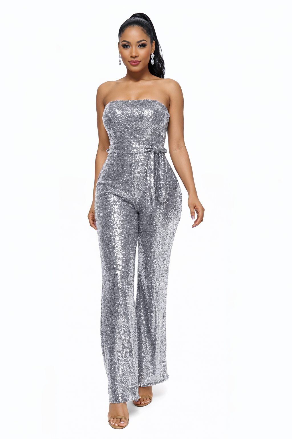 Women’s Black Strapless Wide Leg Jumpsuit with Elegant Design 9