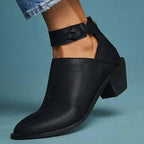 Women’s Block Heel Ankle Boots in Vegan Leather with Open-Side Design 0