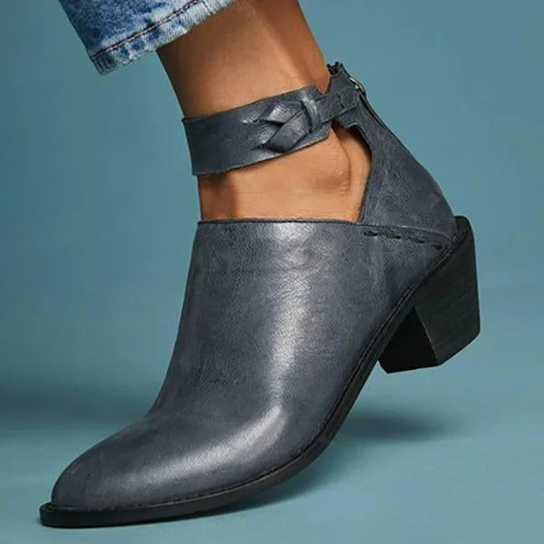 Women’s Block Heel Ankle Boots in Vegan Leather with Open-Side Design 1