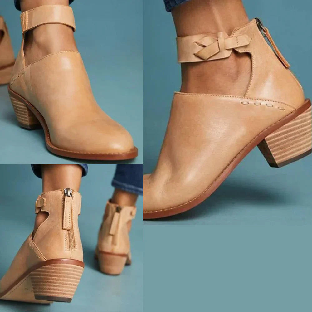 Women’s Block Heel Ankle Boots in Vegan Leather with Open-Side Design 2
