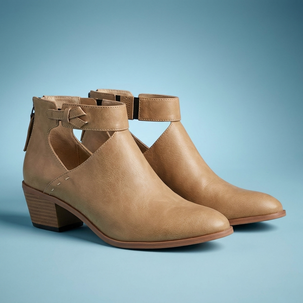 Women’s Block Heel Ankle Boots in Vegan Leather with Open-Side Design 4