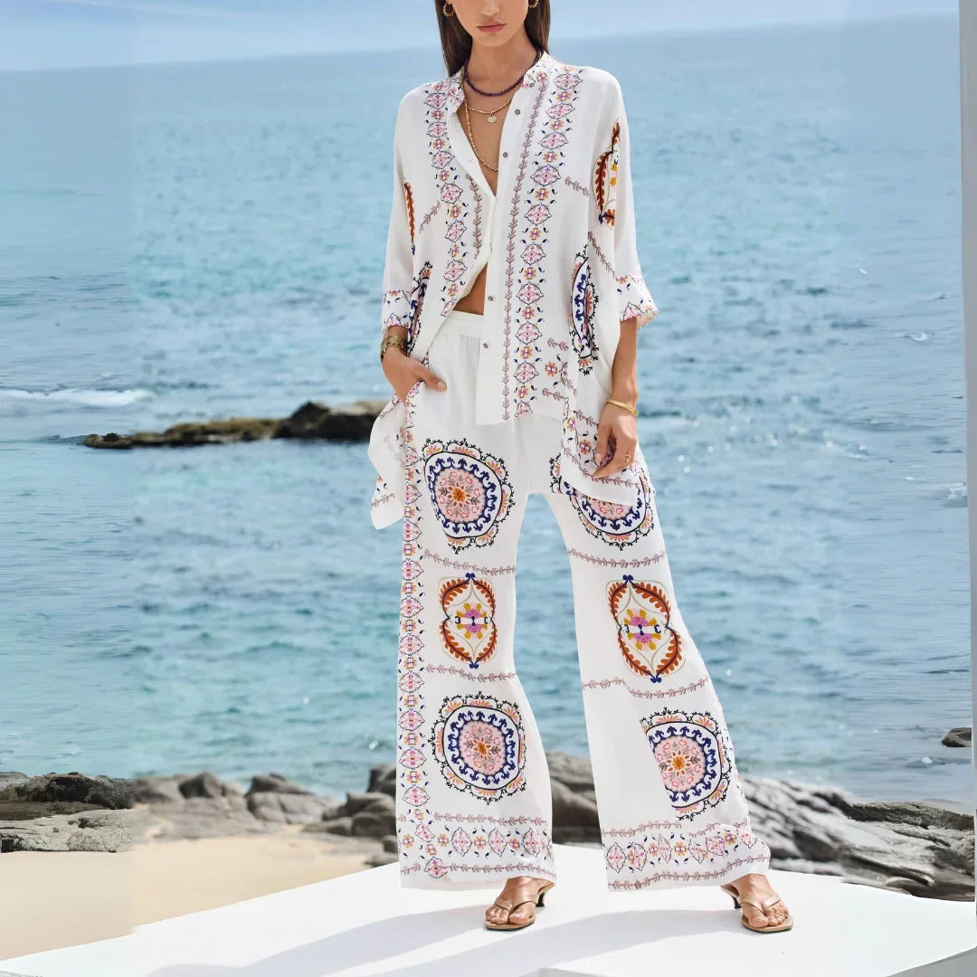 Women’s Boho Chic Set in Lightweight Fabric with Vibrant Patterns for Spring 0