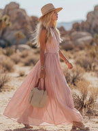 Women’s Boho Maxi Dress in Cotton-Linen with Halter Neck for Summer Outings 3