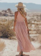 Women’s Boho Maxi Dress in Cotton-Linen with Halter Neck for Summer Outings 4