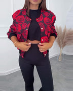 Women’s Casual Jacket with Rose Print and Button Closure 5