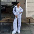 Women’s Casual Pants and Sweatshirt Set in Soft Fabric with Zipper Design 1