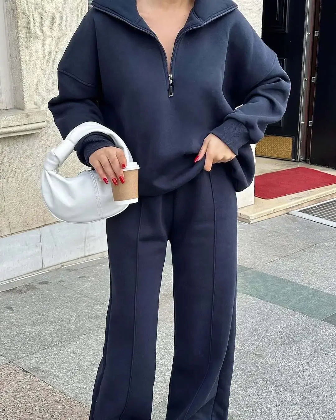 Women’s Casual Pants and Sweatshirt Set in Soft Fabric with Zipper Design 10