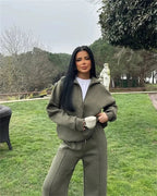 Women’s Casual Pants and Sweatshirt Set in Soft Fabric with Zipper Design 5