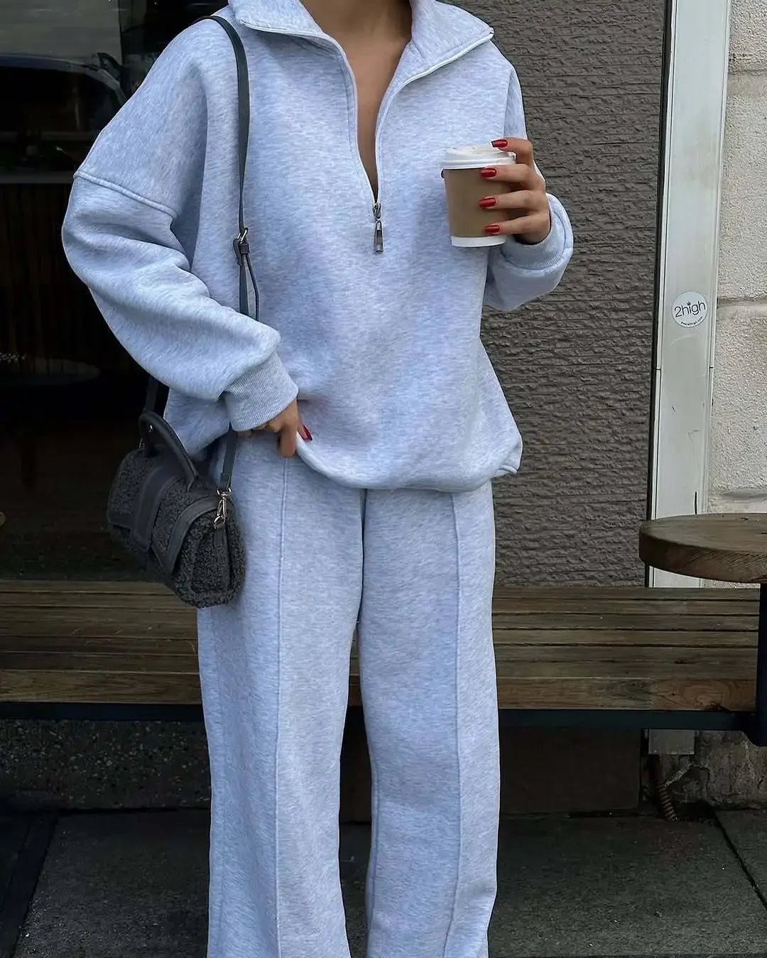 Women’s Casual Pants and Sweatshirt Set in Soft Fabric with Zipper Design 7