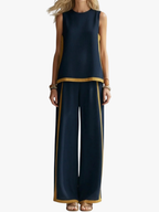 Women's Chic Linen Set with Loose Fit and Two-Tone Design 1
