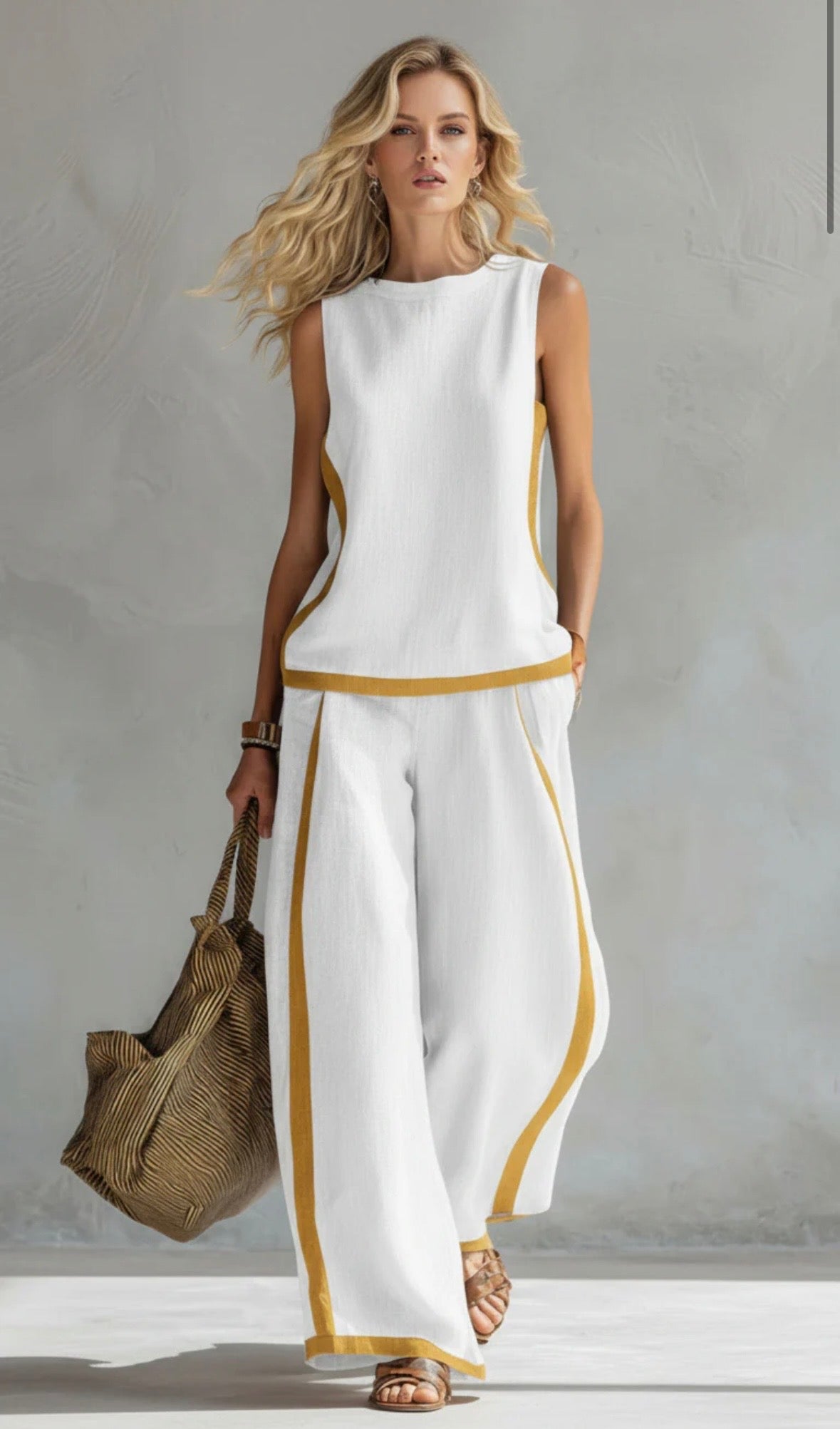 Women's Chic Linen Set with Loose Fit and Two-Tone Design 3