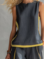 Women's Chic Linen Set with Loose Fit and Two-Tone Design 7