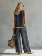 Women's Chic Linen Set with Loose Fit and Two-Tone Design 8