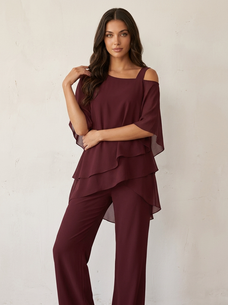 Women’s Chiffon Co-Ord Set with Wide Leg Trousers for Evening Events 0