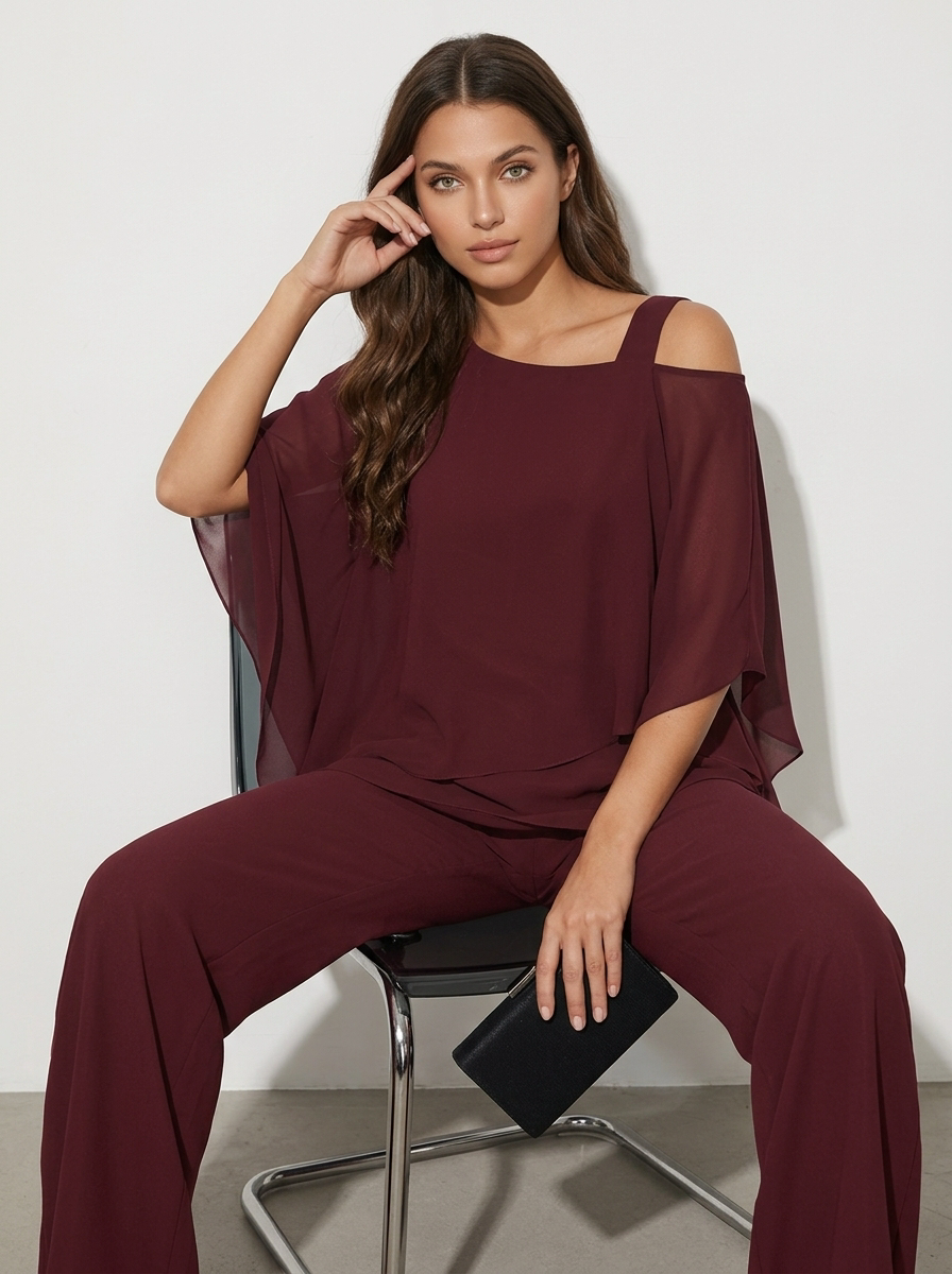 Women’s Chiffon Co-Ord Set with Wide Leg Trousers for Evening Events 1
