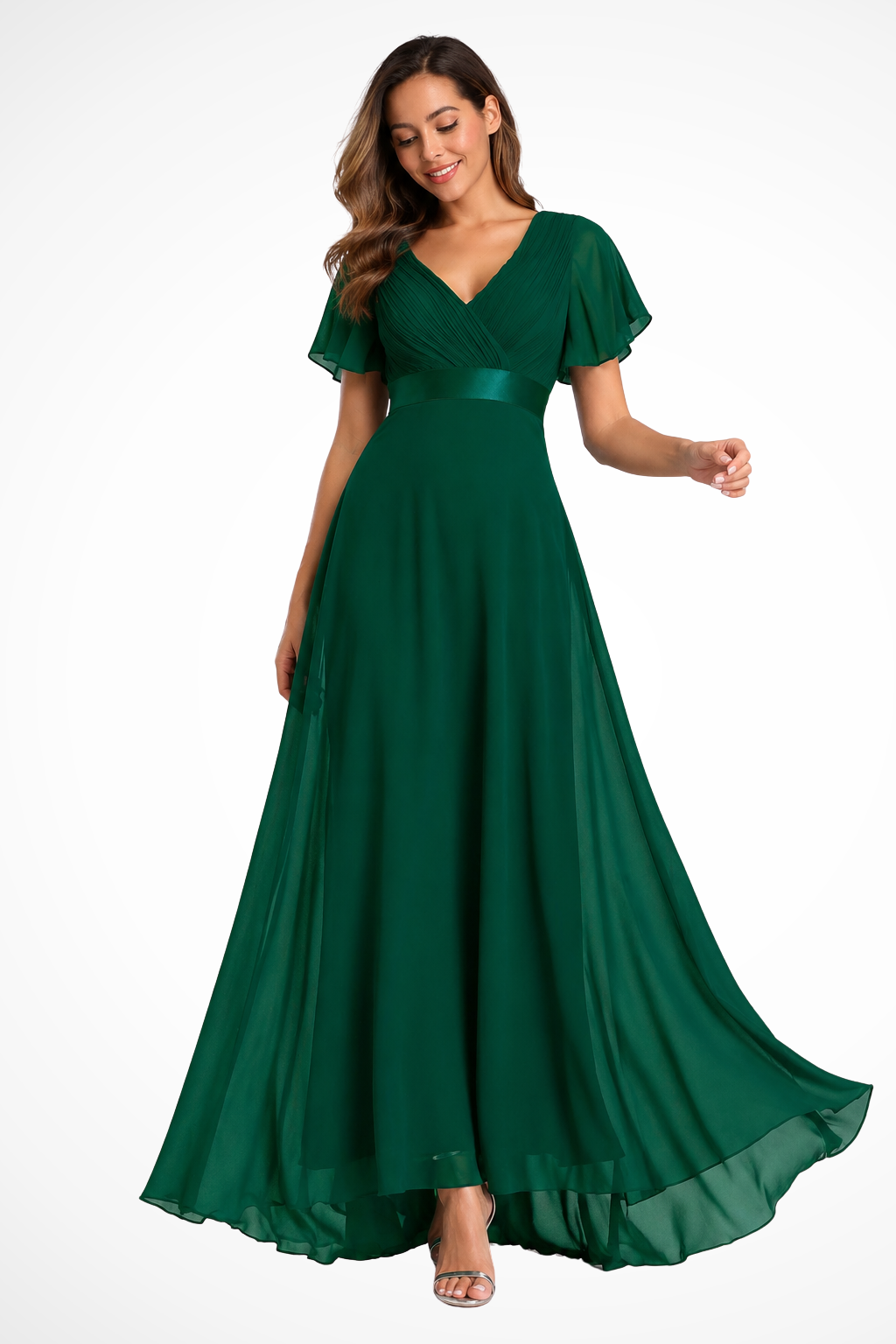 Women’s Chiffon Maxi Dress with Flutter Sleeves and V-Neck for Formal Occasions 1