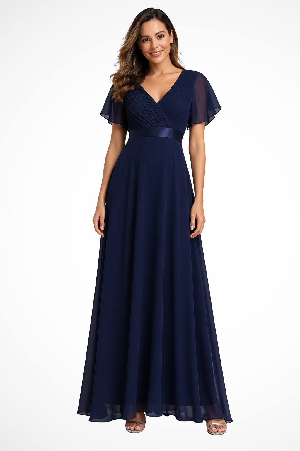 Women’s Chiffon Maxi Dress with Flutter Sleeves and V-Neck for Formal Occasions 3
