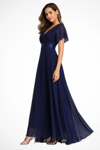 Women’s Chiffon Maxi Dress with Flutter Sleeves and V-Neck for Formal Occasions 4