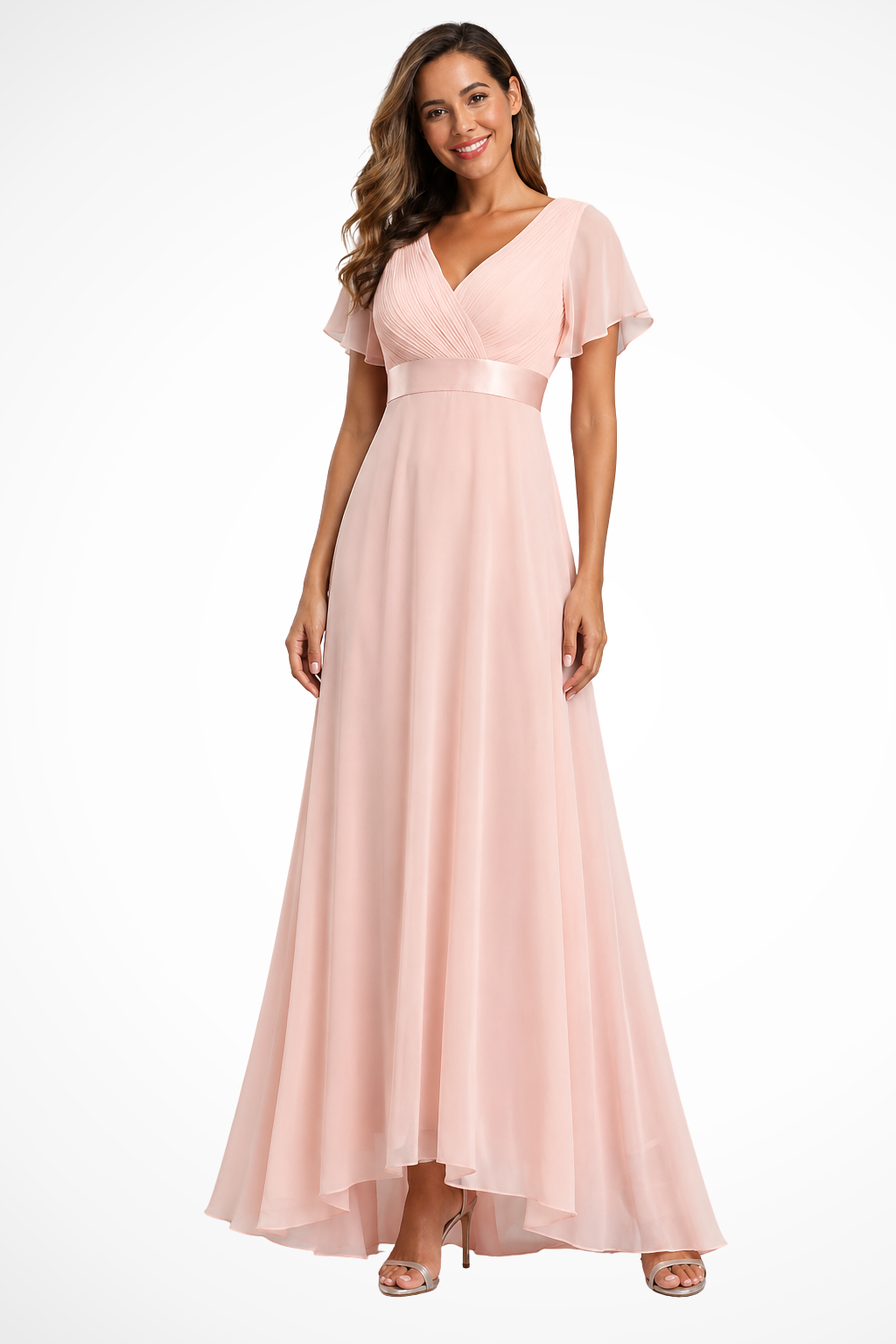 Women’s Chiffon Maxi Dress with Flutter Sleeves and V-Neck for Formal Occasions 5