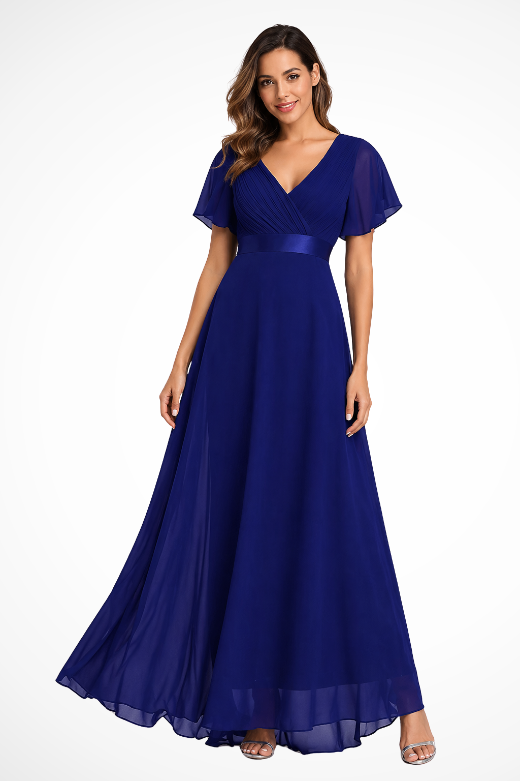 Women’s Chiffon Maxi Dress with Flutter Sleeves and V-Neck for Formal Occasions 7