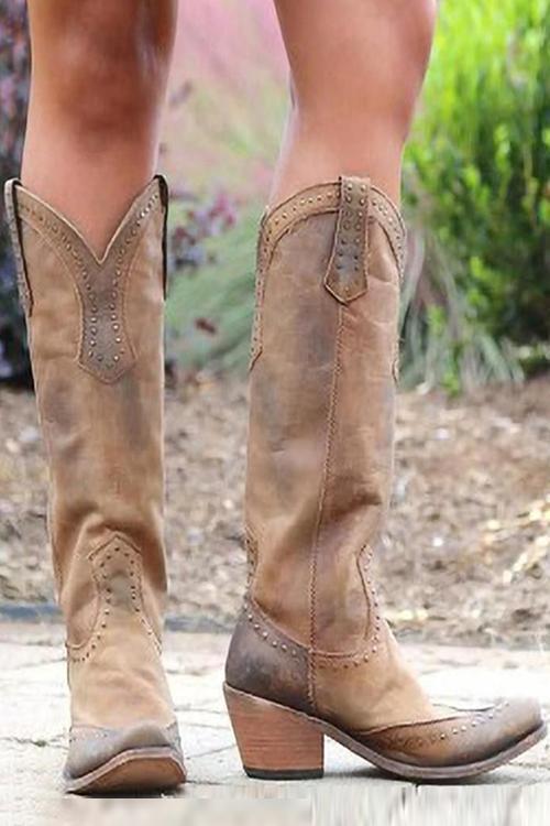 Women’s Chunky Heels Boots with Rivet Accents 1