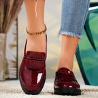 Women’s Chunky Patent Leather Loafers with Bow Detail and Orthopedic Support 1