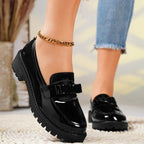 Women’s Chunky Patent Leather Loafers with Bow Detail and Orthopedic Support 4