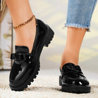 Women’s Chunky Patent Leather Loafers with Bow Detail and Orthopedic Support 5