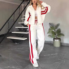 Women’s Contrast Stripe Loungewear Tracksuit Set with Zip-Up Jacket 0