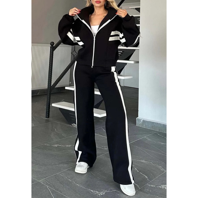 Women’s Contrast Stripe Loungewear Tracksuit Set with Zip-Up Jacket 2