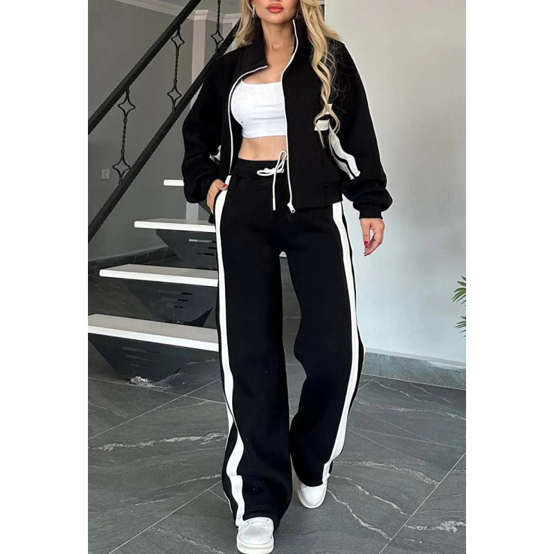 Women’s Contrast Stripe Loungewear Tracksuit Set with Zip-Up Jacket 3