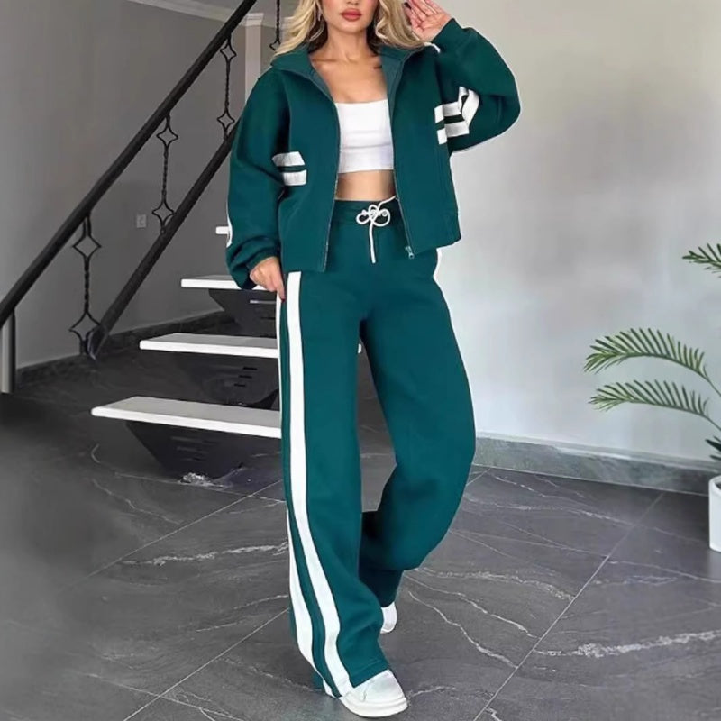 Women’s Contrast Stripe Loungewear Tracksuit Set with Zip-Up Jacket 4