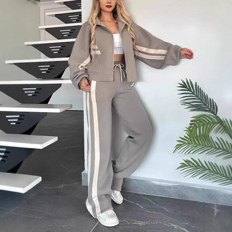 Women’s Contrast Stripe Loungewear Tracksuit Set with Zip-Up Jacket 5