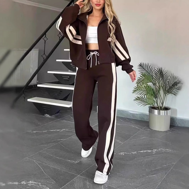 Women’s Contrast Stripe Loungewear Tracksuit Set with Zip-Up Jacket 7