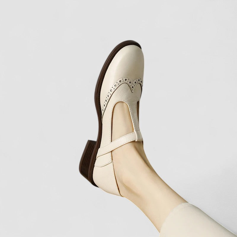 Women’s Cream Mary Jane Ballet Flats with Adjustable Strap and Gold Buckle 2