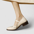 Women’s Cream Mary Jane Ballet Flats with Adjustable Strap and Gold Buckle 3