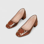 Women’s Croc-Embossed Loafers with Block Heel and Gold-Tone Chain Detail 6