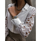 Women’s Cutwork Lace Sleeve Blouse with Pointed Collar and Regular Fit 2
