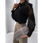 Women’s Cutwork Lace Sleeve Blouse with Pointed Collar and Regular Fit 3
