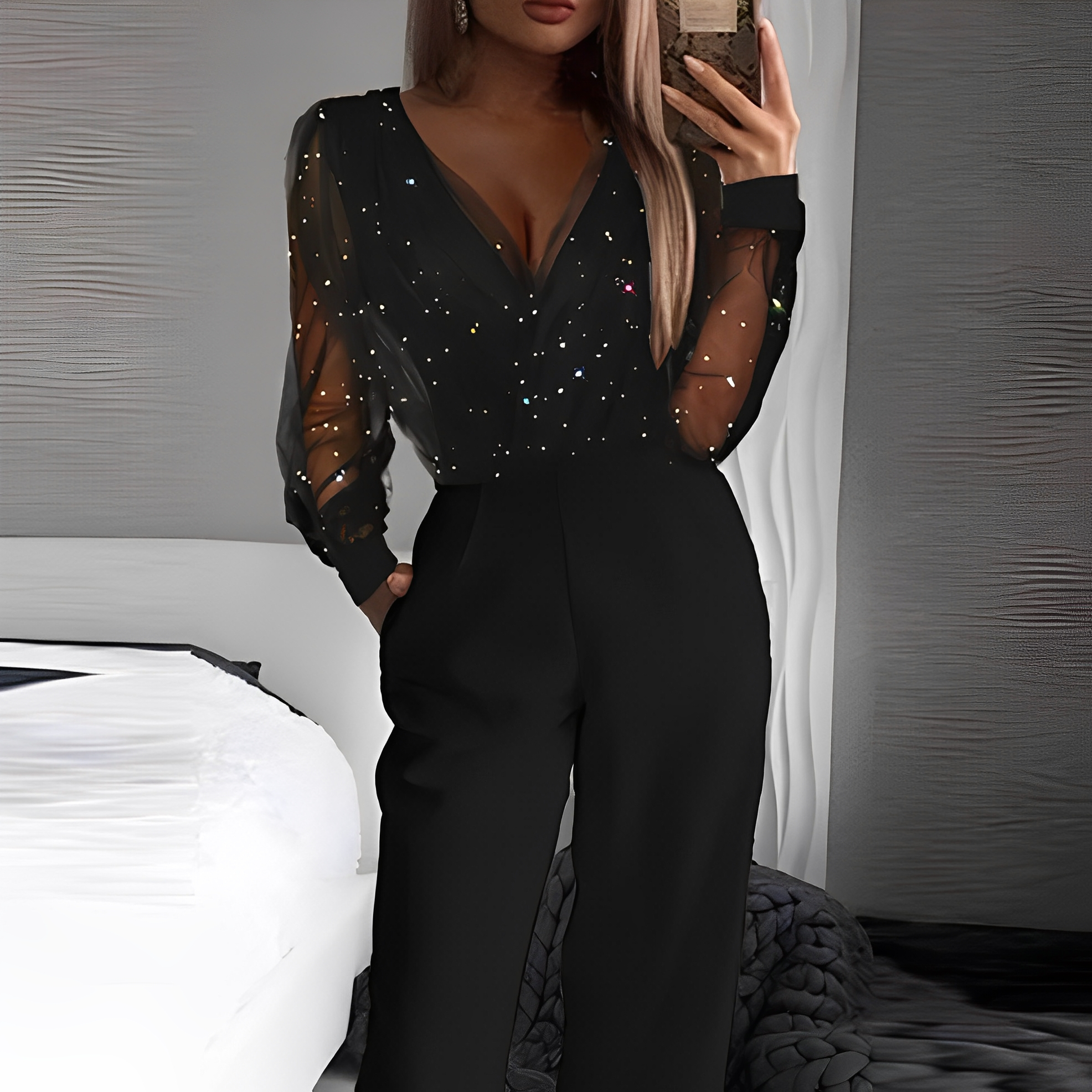 Women’s Elegant Jumpsuit in High-Quality Fabric with V-Neck and Wide Legs 1